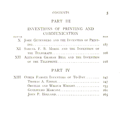 [Contents, Page 2 of 2] from Great Inventors by Frank Bachman