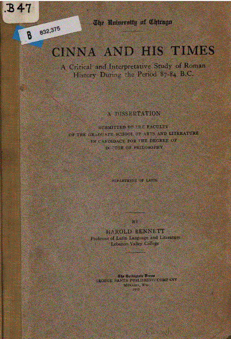 [Imprimateur] from Cinna and His Times by Harold Bennett