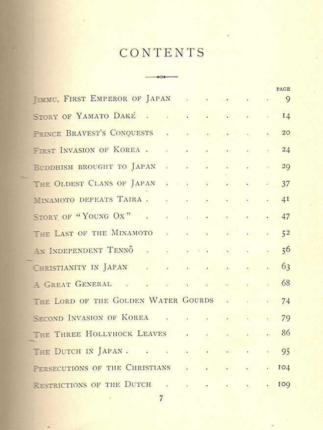 [Contents, Page 1 of 2] from The Story of Japan by R. Van Bergen