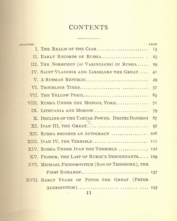 [Contents, Page 1 of 2] from The Story of Russia by R. Van Bergen