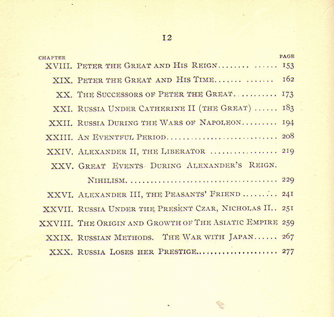 [Contents, Page 2 of 2] from The Story of Russia by R. Van Bergen