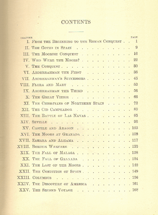 [Contents, Page 1 of 2] from Child's History of Spain by John Bonner