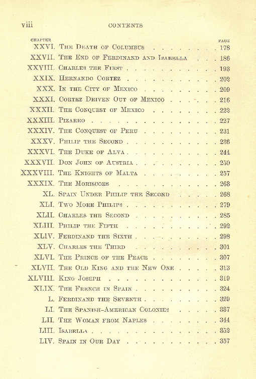 [Contents, Page 2 of 2] from Child's History of Spain by John Bonner