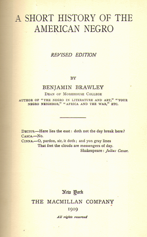 [Title Page] from History of the American Negro by Benjamin Brawley