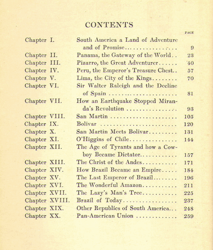 [Contents, Page 1 of 2] from Stories of South America by E. C. Brooks
