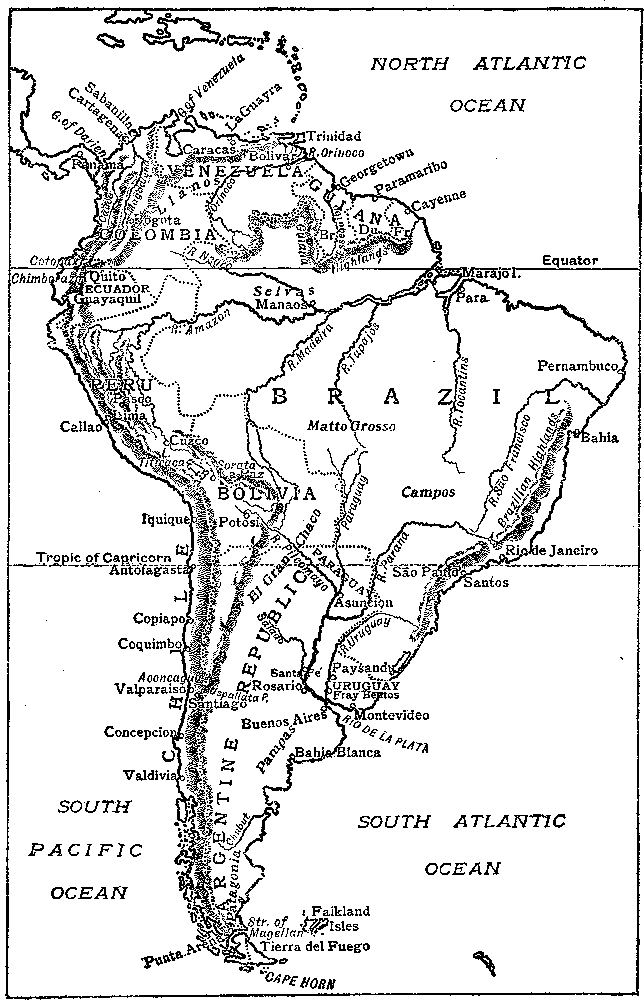Sketch-map of South America.