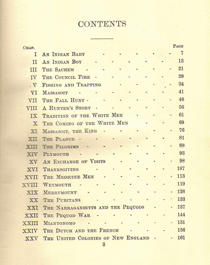 [Contents, Page 1 of 2] from Massasoit by Alma H. Burton