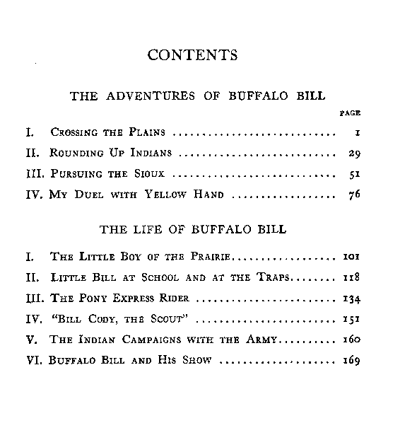 [Contents] from Adventures of Buffalo Bill by William Cody