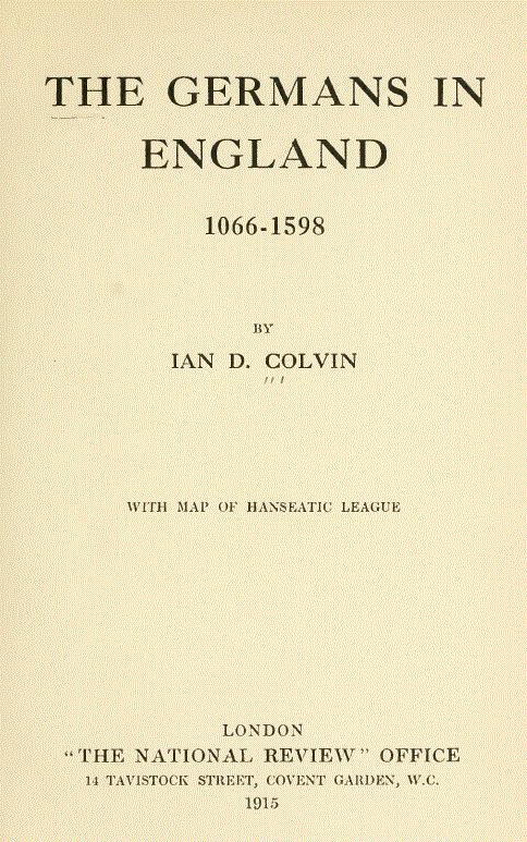 Ian Colvin Heritage History | Germans in England by Ian D. Colvin