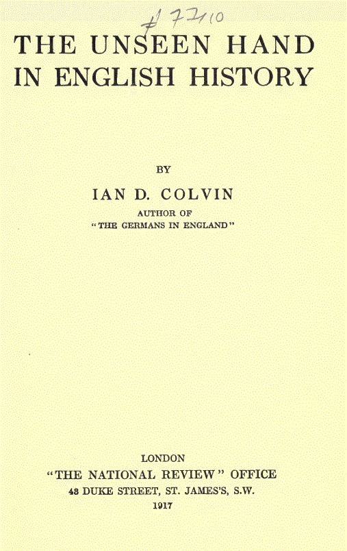 [Book Cover] from The Unseen Hand in British History by Ian D. Colvin