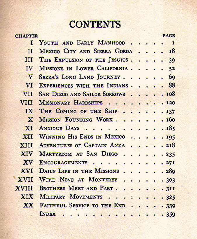 [Contents] from Junipero Serra by A. H. Fitch
