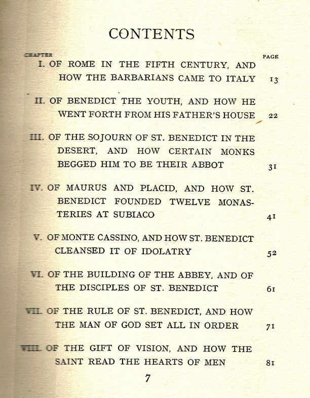 [Contents, Page 1 of 2] from Life of Benedict by F. A. Forbes