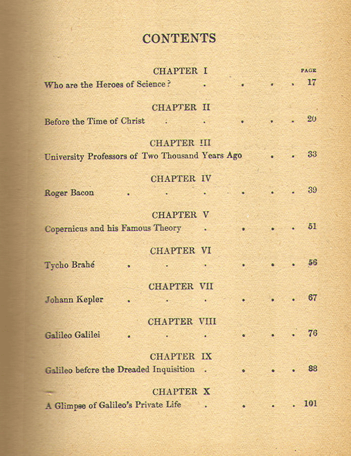 [Contents, Page 1 of 2] from Stories of Great Scientists by Charles Gibson