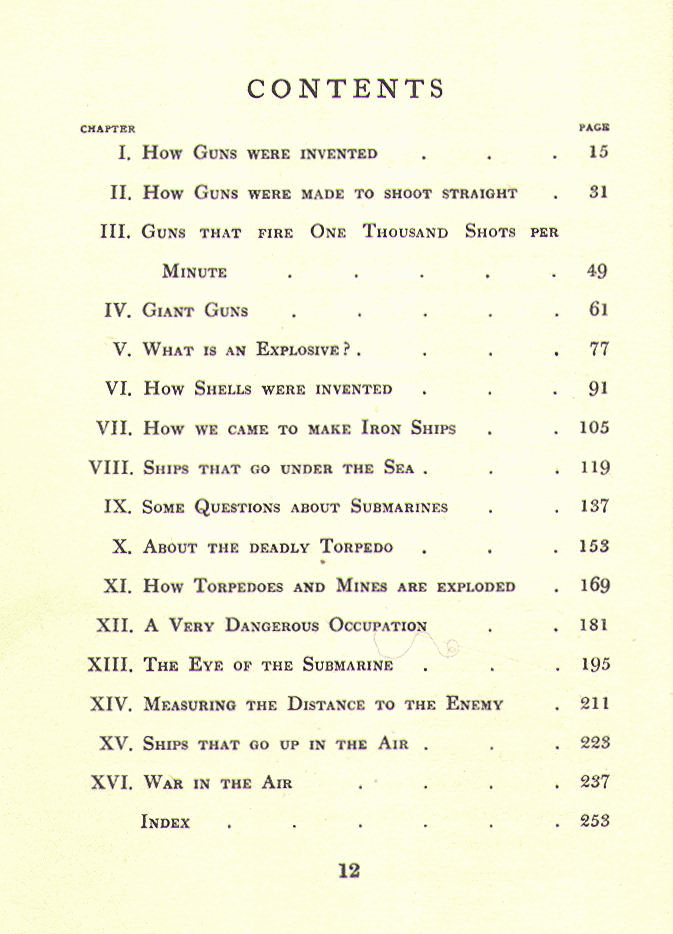 [Contents] from War Inventions by Charles Gibson