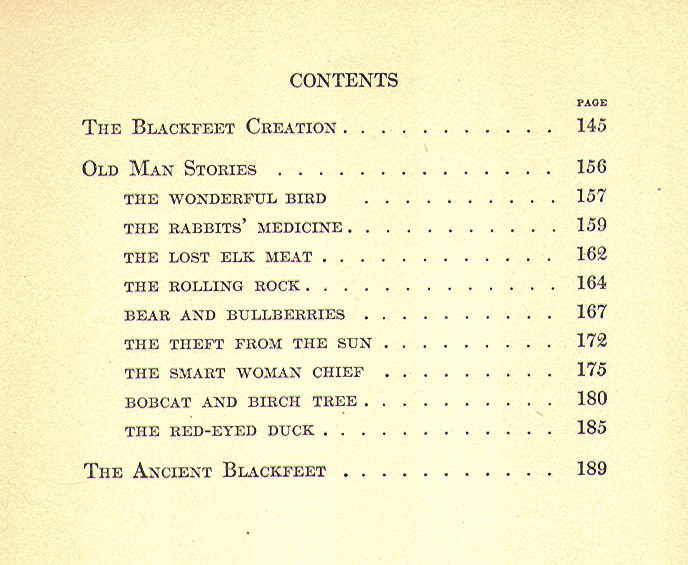 [Contents, Page 2 of 2] from Blackfeet Indian Stories by G. B. Grinnell