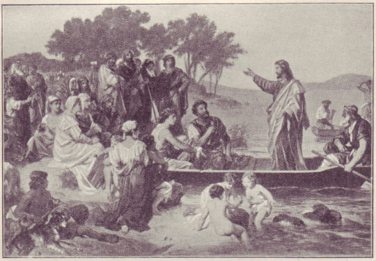 Jesus teaching by the sea of Galilee