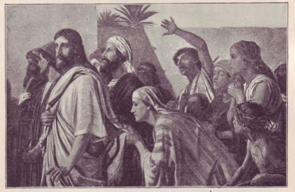 The woman touching the hem of Jesus' robe