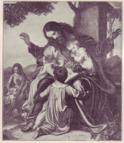 Jesus takes a little child in his arms