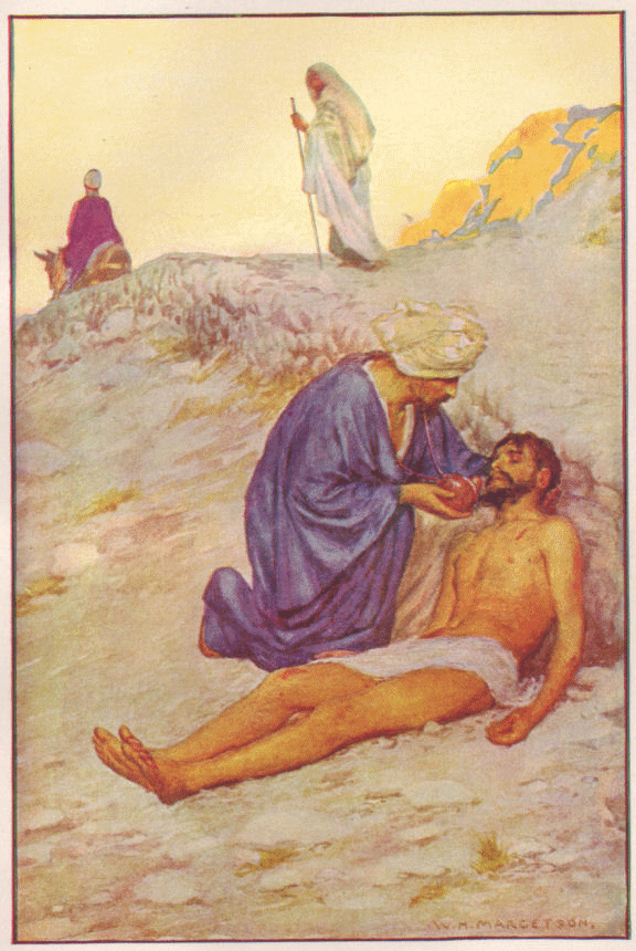 The good Samaritan aiding the man who had been rob