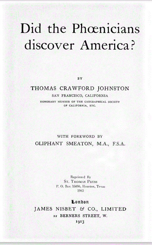 [Frontispiece] from Did Phoenicians Discover America?  by Thomas C. Johnston