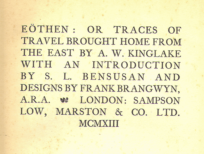 [Title] from Eothen - Travel in the East by A. W. Kinglake