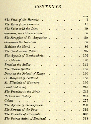 [Contents] from Book of Saints and Heroes by Andrew Lang