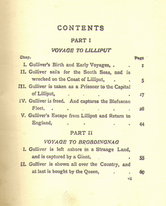 [Contents, Page 1 of 2] from Stories from Gulliver's Travels by John Lang