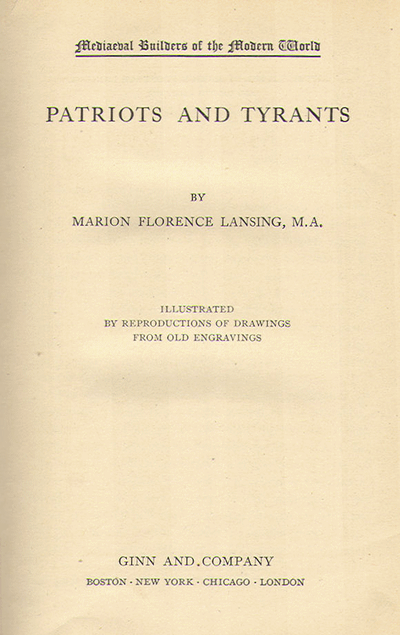 [Title Page] from Patriots and Tyrants by Marion Lansing
