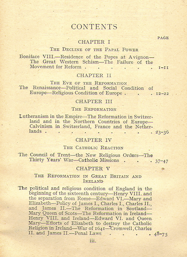[Contents Part II: Page 1] from History of the Catholic Church by J. MacCaffrey