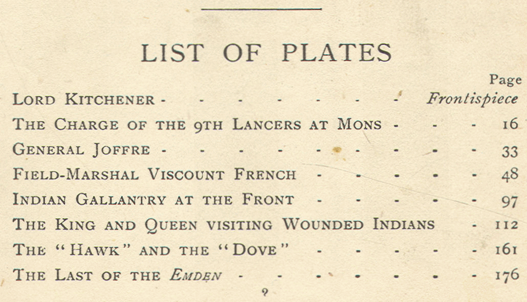 [List of Plates] from Heroic Deeds of the Great War by D. A. Mackenzie