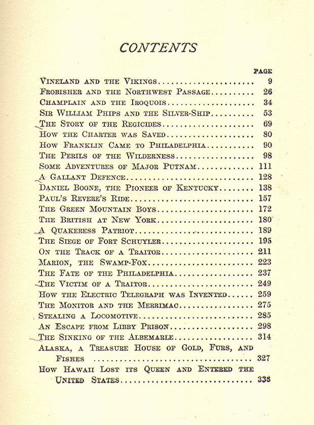 [Contents] from Historical Tales - American I by Charles Morris