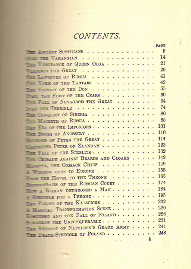 [Contents, Page 1 of 2] from Historical Tales - Russian by Charles Morris