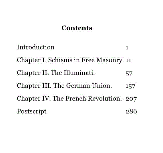 [Contents] from Proofs of a Conspiracy by John Robison