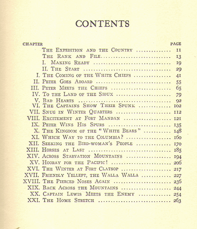 [Contents] from With Lewis and Clark by Edwin Sabin