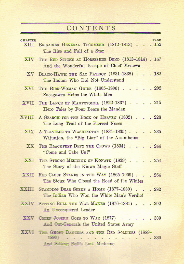 [Contents, Page 2 of 2] from Book of Indian Warriors by Edwin Sabin