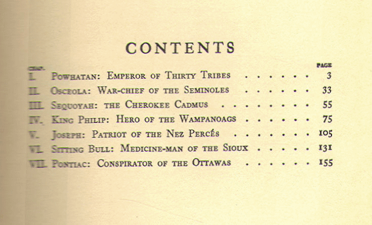 [Contents] from Book of Indian Braves by K. D. Sweetser