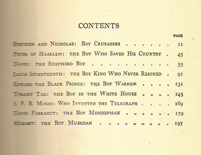 [Contents] from Ten Boys from History by K. D. Sweetser