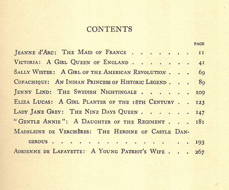 [Contents] from Ten Girls from History by K. D. Sweetser