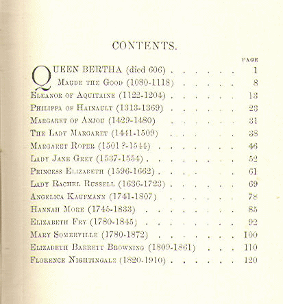 [Contents] from Great Englishwomen by M. B. Synge