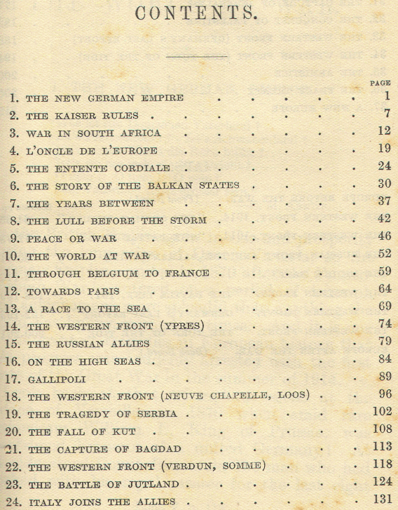 [Contents Page 1 of 2] from The World at War by M. B. Synge