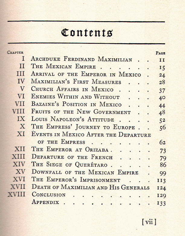[Contents] from Maximilian in Mexico by George Upton