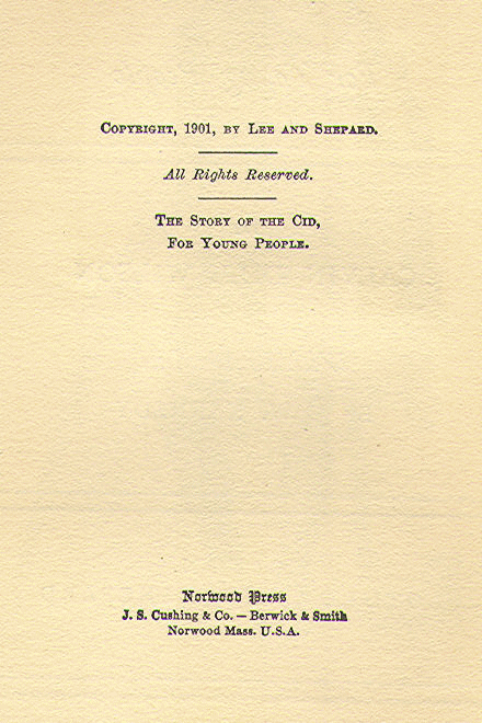 [Copyright Page] from Story of the Cid by C. D. Wilson