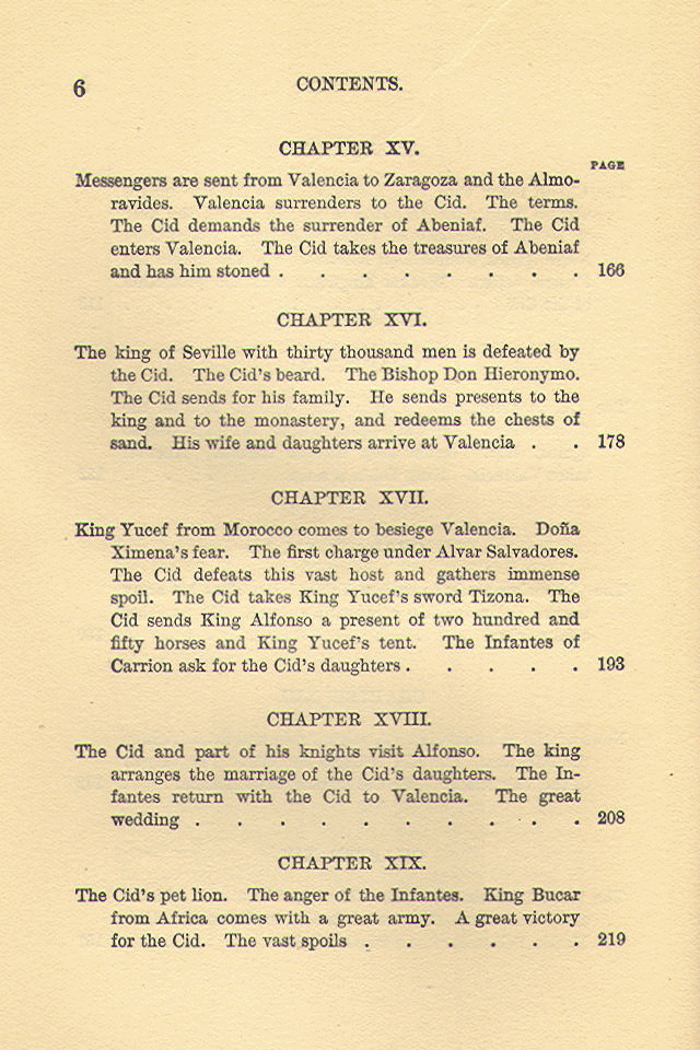 [Contents, Page 4 of 6] from Story of the Cid by C. D. Wilson