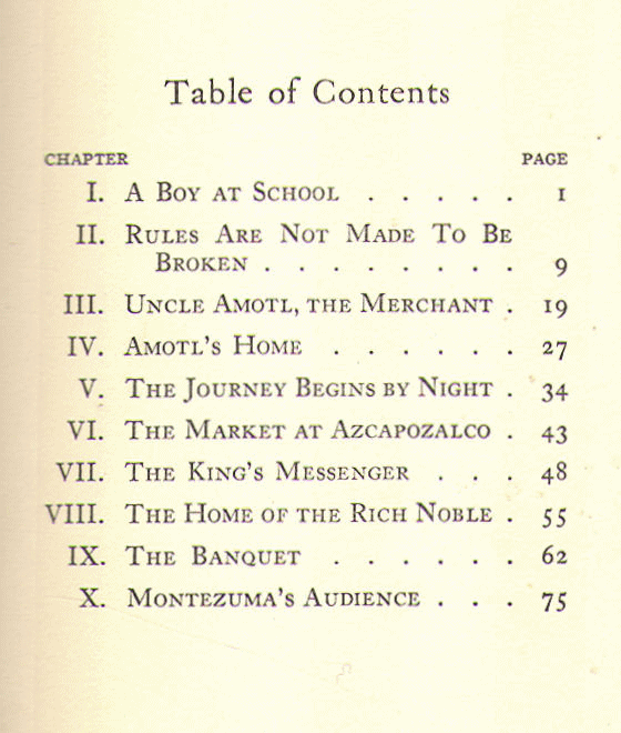 [Contents] from Our Little Aztec Cousin by C. V. Winlow