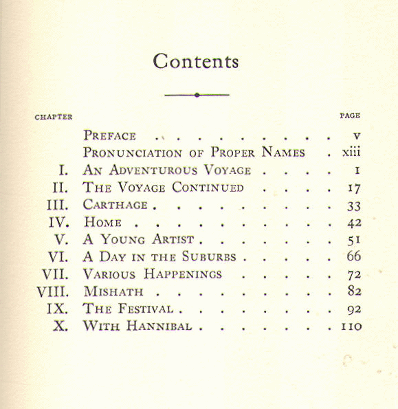 [Contents] from Our Little Carthaginian Cousin by C. V. Winlow