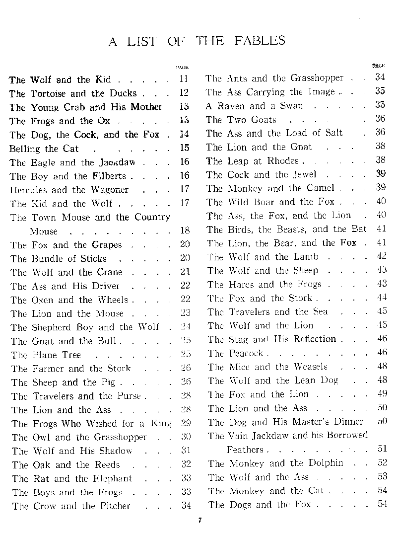 [Table of Contents 1 of 3] from Aesop for Children by Milo Winter